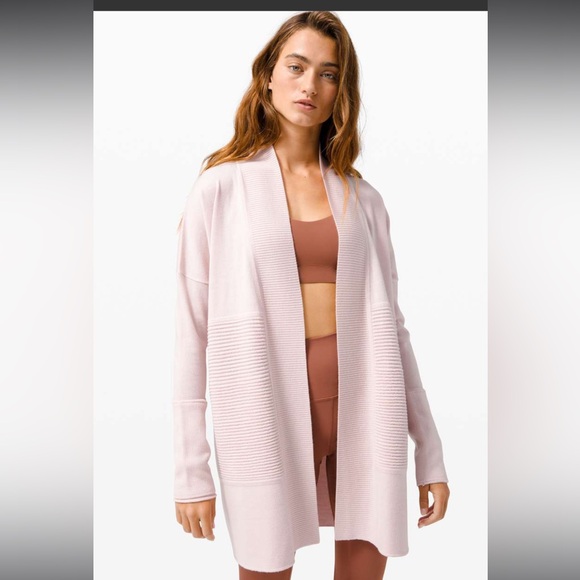 Lululemon Sweaters - Lululemon Light Pink Merino Wool Wrap Cardigan Sweater Womens Size 10